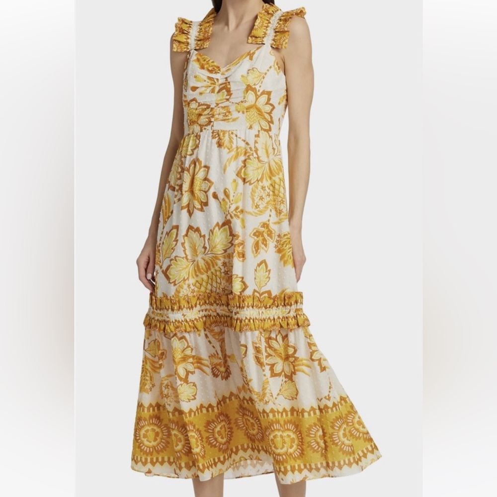 NWT FARM Rio Aura Floral Ruffle Cotton Sundress in Aura Floral Off-White